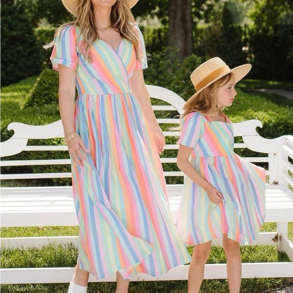 Ivy City Co Pastel Rainbow Stripe Girls' Mommy and Me Dress